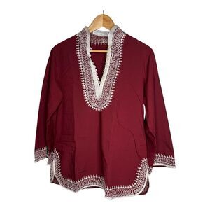 Hand Embroidered Moroccan Tunic Burgundy Caftan Top Boutique Marrakech Artisan